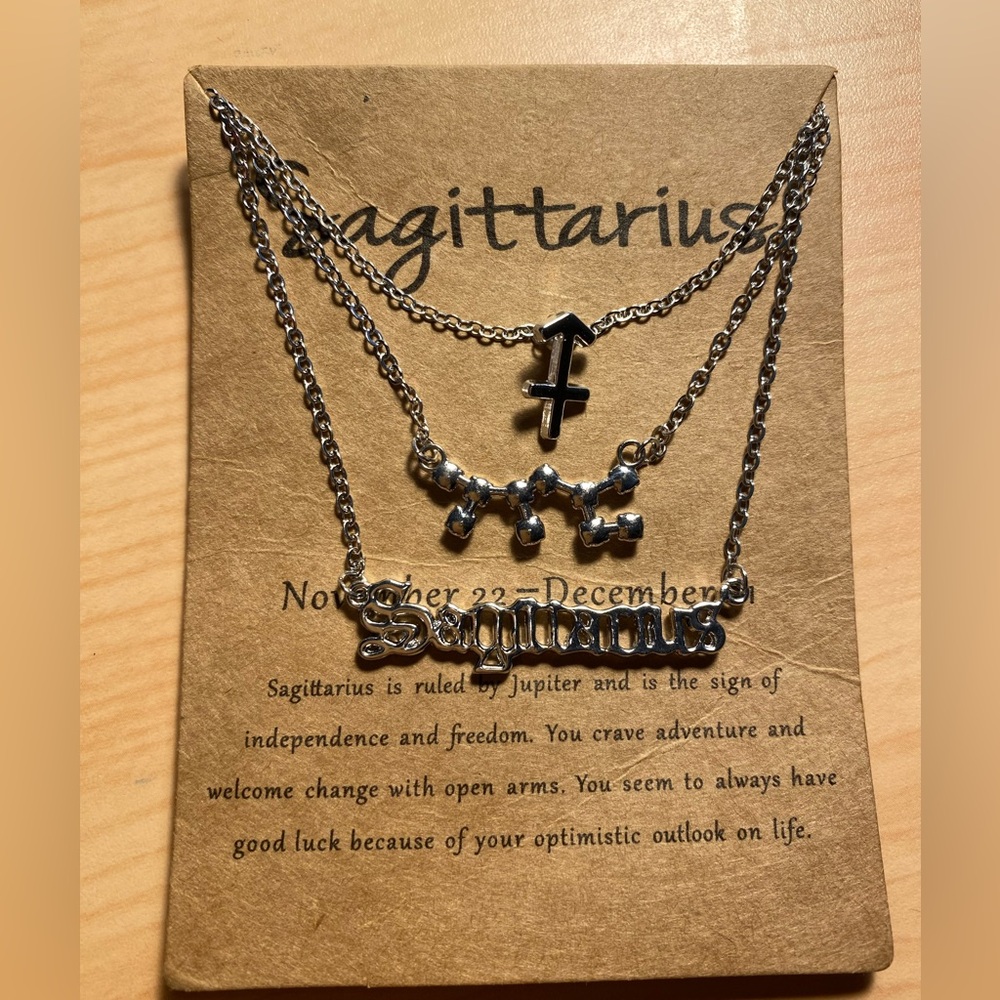 3Pcs Sagittarius Zodiac Layer Necklaces (Silver)